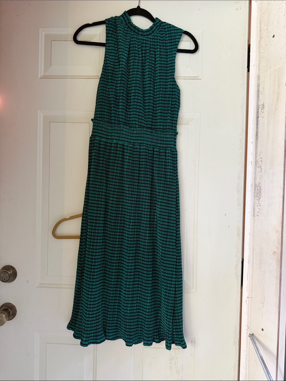 Draper James Teal and Black Sleeveless High-Neck Midi Dress